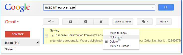 Right-click the email and click 'Not Spam'